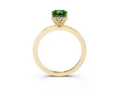 Fancy Green Radiant Cut Diamond Solitaire Ring Set in Yellow gold with Plain Band and Prong Setting