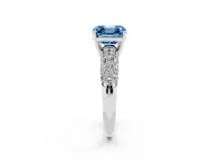 Fancy Blue Asscher Cut Diamond Pavé Band Solitaire Ring Set in Silver with Close-Set Accent Stones and Prong Setting