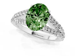 Fancy Green Oval Cut Diamond Split Shank Pavé Engagement Ring Set in Platinum with Prong-Held Center Stone