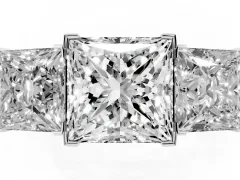 Princess Cut Diamond Three-Stone Ring Set in Silver with Channel-Set Band and Prong Settings