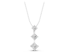 Three-Stone Princess Cut Diamond Pendant Set in White gold with Four-Prong Setting