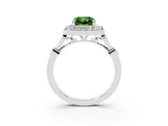 Fancy Green Radiant Cut Diamond Halo Engagement Ring Set in White gold with Twisted Band and Prong Setting