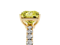 Fancy Yellow Princess Cut Diamond Pavé Solitaire Engagement Ring Set in Yellow gold with Prong Setting