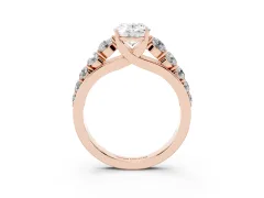 Oval Cut Diamond Solitaire Ring Set in Rose gold with Pavé-Set Band and Prong Setting