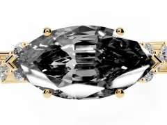 Fancy Black Marquise Cut Diamond Ring Set in Yellow gold with Scattered Round Accents