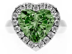 Fancy Green Heart Cut Diamond Halo Solitaire Engagement Ring Set in Silver with Square Band and Prong Setting