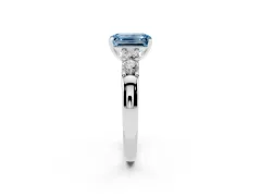 Fancy Blue Emerald Cut Diamond Five-Stone Prong Set Engagement Ring Set in Platinum with Channel Band