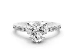 Heart Cut Diamond Solitaire Engagement Ring Set in Platinum with Pavé Band and Prong Setting