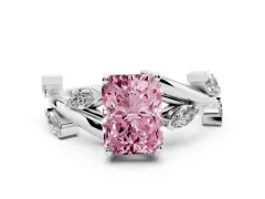 Fancy Pink Radiant Cut Diamond Solitaire Ring Set in White gold with Twisted Marquise Accent Band