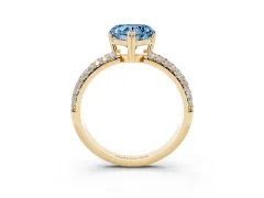 Fancy Blue Heart Cut Diamond Solitaire Ring Set in Yellow gold with Multi-Row Round Pavé Band and Prong Setting