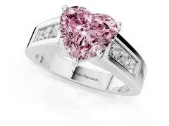 Fancy Pink Heart Cut Diamond Solitaire Ring Set in White gold with Channel-Set Accent Stones and Prong Setting