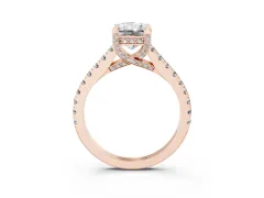 Radiant Cut Diamond Solitaire Ring Set in Rose gold with Brilliant Pavé Band and Prong Setting