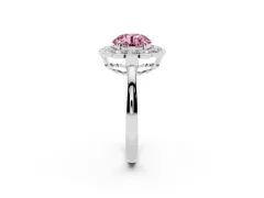 Fancy Pink Round Cut Diamond Halo Cluster Engagement Ring Set in Silver with Solitaire Band and Prong Setting