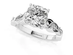 Cushion Cut Diamond Vine Band Solitaire Ring Set in Platinum with Milgrain Prong Setting