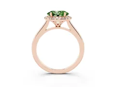 Fancy Green Oval Cut Diamond Halo Engagement Ring Set in Rose gold with Pavé Band and Rising Shoulders