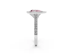 Fancy Pink Pear Cut Diamond Halo Milgrain Pavé Band Ring Set in White gold with Prong Setting