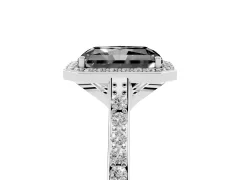 Fancy Black Radiant Cut Diamond Halo Engagement Ring Set in White gold with Round Pavé Shoulders and Heart Gallery