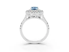 Fancy Blue Emerald Cut Diamond Double Halo Ring Set in Silver with Pavé Split Shank and Prong Setting