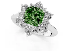 Fancy Green Cushion Cut Diamond Cluster Halo Ring Set in White gold with Solitaire Band and Prong Setting