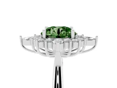Fancy Green Round Cut Diamond Cluster Halo Ring Set in White gold with Marquise and Round Accents
