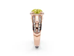 Fancy Yellow Round Cut Diamond Halo Ring Set in Rose gold with Double Pavé Split Shank