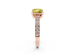Fancy Yellow Princess Cut Diamond Solitaire Ring Set in Rose gold with Milgrain-Edged Pavé Band and Prong Setting