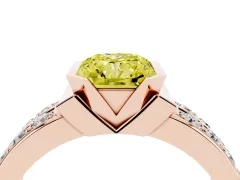 Fancy Yellow Radiant Cut Diamond Wide Channel Set Band Ring Set in Rose gold with Bezel Setting