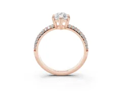 Marquise Cut Diamond Solitaire Ring Set in Rose gold with Multi-Row Round Pavé Band and Prong Setting