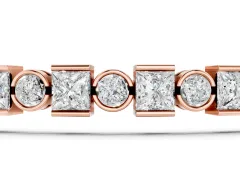 Round and Princess Cut Diamond Tennis Bracelet Set in Rose gold with Alternating Bezel and Prong Settings