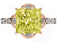 Fancy Yellow Princess Cut Diamond Solitaire Ring Set in Rose gold with Pavé Band and Floral Prong Setting