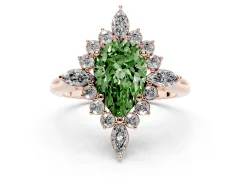 Fancy Green Pear Cut Diamond Cluster Halo Ring Set in Rose gold with Marquise and Round Accents