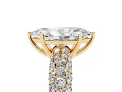 Marquise Cut Diamond Pavé Band Solitaire Ring Set in Yellow gold with Close-Set Accent Stones and Prong Setting