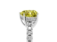 Fancy Yellow Heart Cut Diamond Solitaire Engagement Ring Set in Silver with Pavé Band and Prong Setting