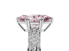 Fancy Pink Marquise Cut Diamond Solitaire Ring Set in White gold with Multi-Row Round Pavé Band and Prong Setting