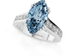 Fancy Blue Marquise Cut Diamond Channel Set Solitaire Engagement Ring Set in White gold with Prong Setting