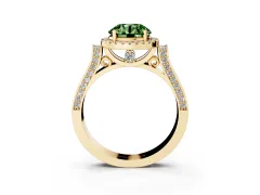 Fancy Green Round Cut Diamond Halo Ring Set in Yellow gold with Pavé-Lined Split Shank Band