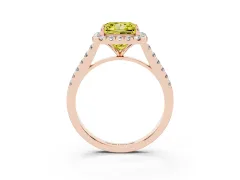 Fancy Yellow Princess Cut Diamond Halo Pavé Engagement Ring Set in Rose gold with Prong Setting