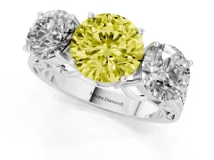 Fancy Yellow Round Cut Diamond Three-Stone Ring Set in Silver with Textured Band