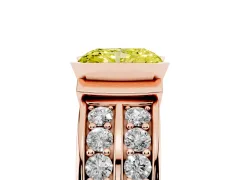 Fancy Yellow Radiant Cut Diamond Wide Channel Set Band Ring Set in Rose gold with Bezel Setting