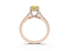 Fancy Yellow Oval Cut Diamond Solitaire Ring Set in Rose gold with Brilliant Pavé Band and Prong Setting