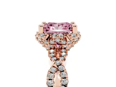 Fancy Pink Princess Cut Diamond Halo Twist Band Solitaire Ring Set in Rose gold with Prong-Set Center Stone