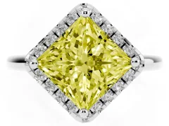 Fancy Yellow Princess Cut Diamond Halo Engagement Ring Set in Silver with Pavé Band and Rising Shoulders