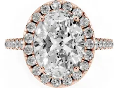 Oval Cut Diamond Pavé Halo Engagement Ring Set in Rose gold with Pavé Band and Prong Setting