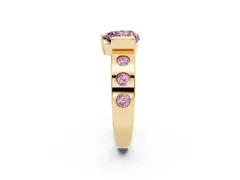 Fancy Pink Heart Cut Diamond Channel-Set Band Ring Set in Yellow gold with Bezel Prong Setting