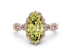 Fancy Yellow Marquise Cut Diamond Halo Twist Band Solitaire Ring Set in Rose gold with Prong-Set Center Stone