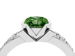 Fancy Green Radiant Cut Diamond Wide Channel Set Band Ring Set in White gold with Bezel Setting