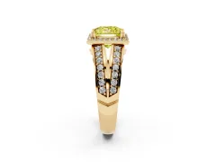 Fancy Yellow Princess Cut Diamond Halo Ring Set in Yellow gold with Double Pavé Split Shank