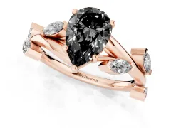 Fancy Black Pear Cut Diamond Solitaire Ring Set in Rose gold with Twisted Marquise Accent Band
