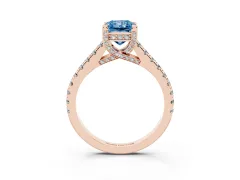 Fancy Blue Radiant Cut Diamond Solitaire Ring Set in Rose gold with Brilliant Pavé Band and Prong Setting