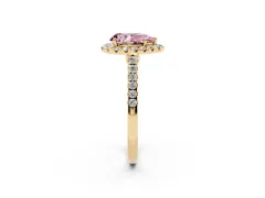 Fancy Pink Pear Cut Diamond Halo Pavé Engagement Ring Set in Yellow gold with Prong Setting